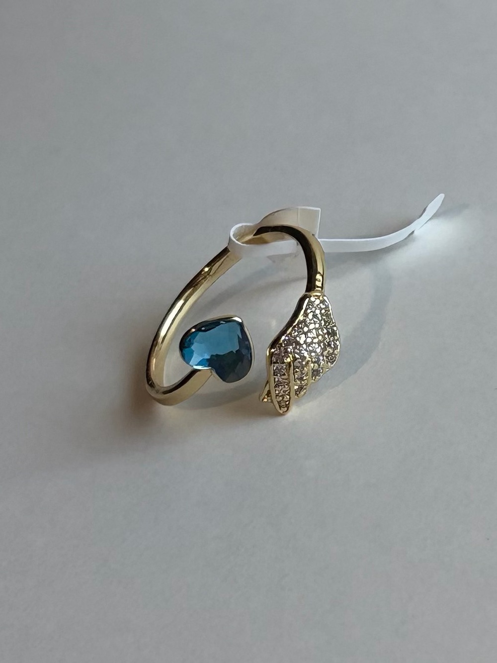 Laminated Gold Ring with Blue Heart Gem and Pavé Accent Korean heart simbol #7